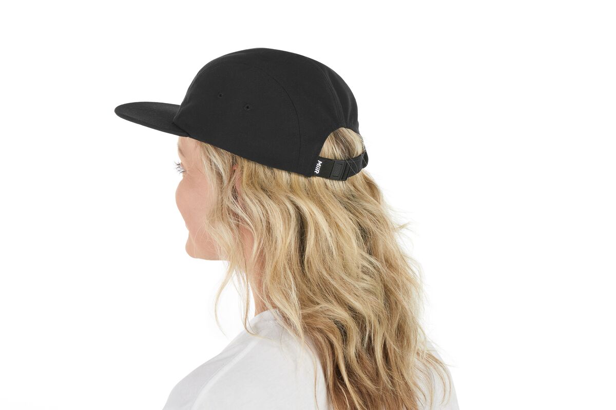 recycled-poly-flat-brim-5-panel-hat-y7 WebPDP-HAT003002_Recycled_Poly_Flat_Brim_5Panel_Hat_Black_Studio_Harper_Studios_0723_Side_2__HAT003002OS.jpg