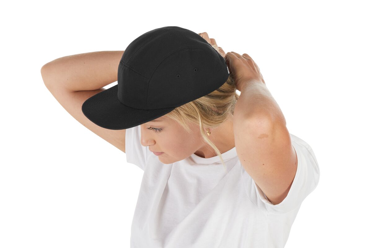 recycled-poly-flat-brim-5-panel-hat-y7 WebPDP-HAT003002_Recycled_Poly_Flat_Brim_5Panel_Hat_Black_Studio_Harper_Studios_0723_Side_4__HAT003002OS.jpg